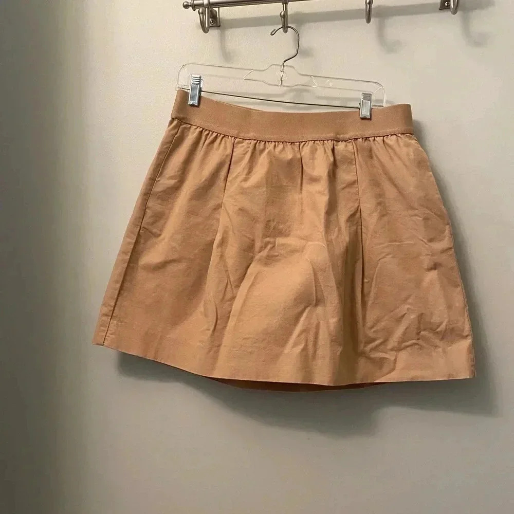 J. Crew khaki skirt front pockets elastic waistband 10 tan 100% cotton